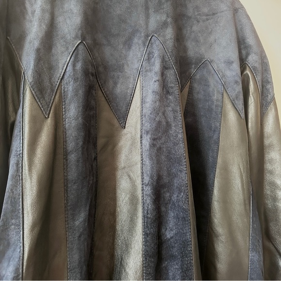 VINTAGE LEATHER SUEDE STRIPED TRENCH COAT LONG JACKET WESTERN BIKER UNISEX M L - Picture 8 of 11